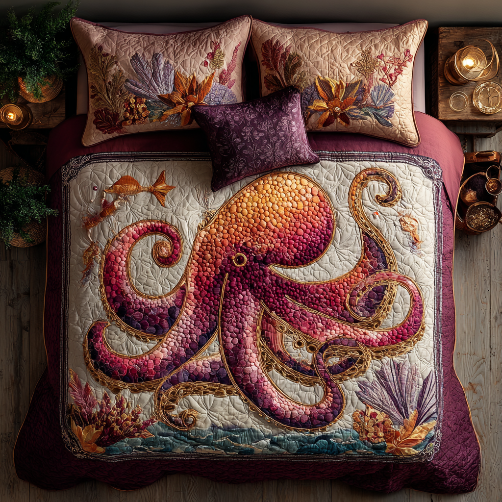 Octopus Vibe Quilted Bedding Set Bedroom Decorations Cool Octopus Gifts