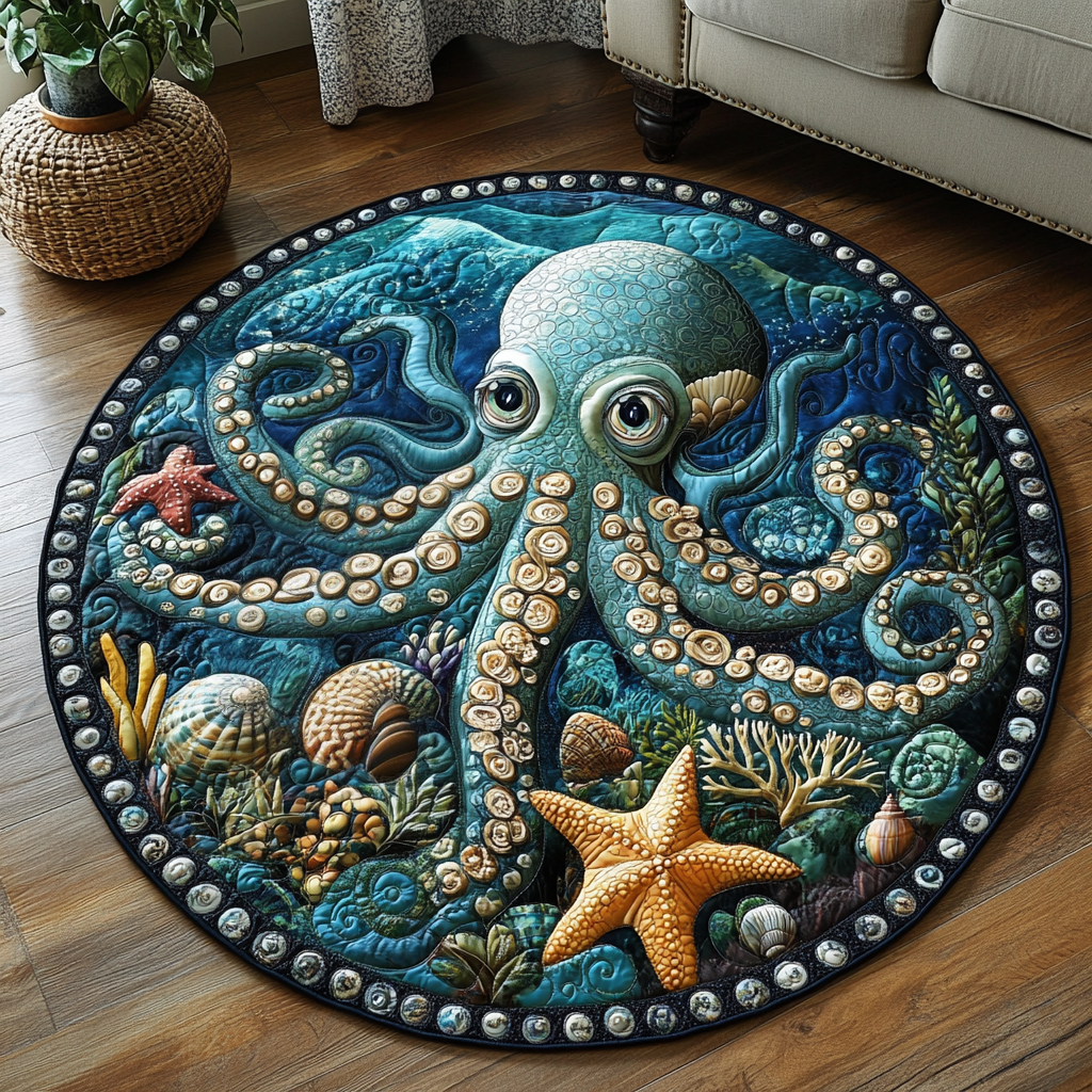 Octopus Wonder Quilted Round Mat Foyer Christmas Decor Otter Christmas Gifts