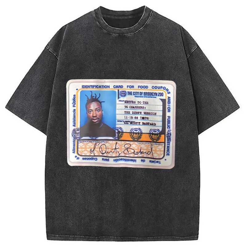 ODB Card Black Hip Hop Rap Washed T-Shirt Minimal Retro Graphic Clothing Gifts For BFF