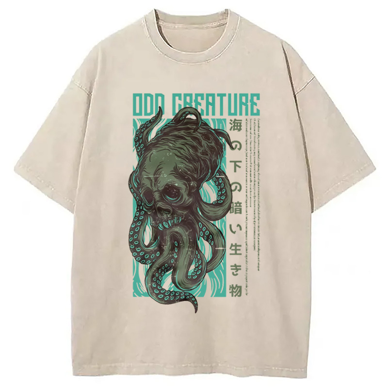 Odd Creature Deep Sea Horror Washed T-Shirt Funny Graphic Gift For Friends Gifts For Sister