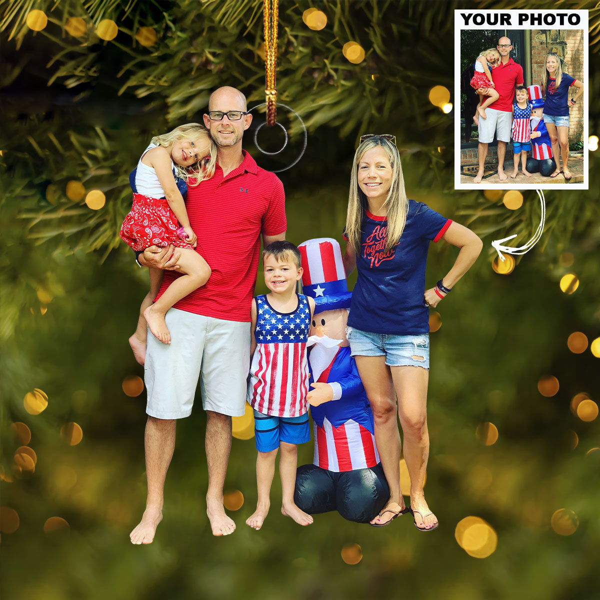 Of July Happy Family Personalized Custom Photo Mica Ornament Independence Day Christmas