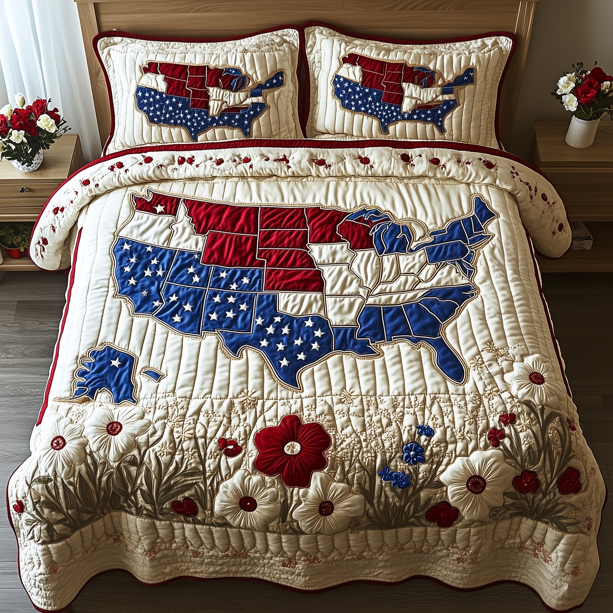 of July Quilted Bedding Set Duvet Cover Merchandise 4Th Of July Party Gifts