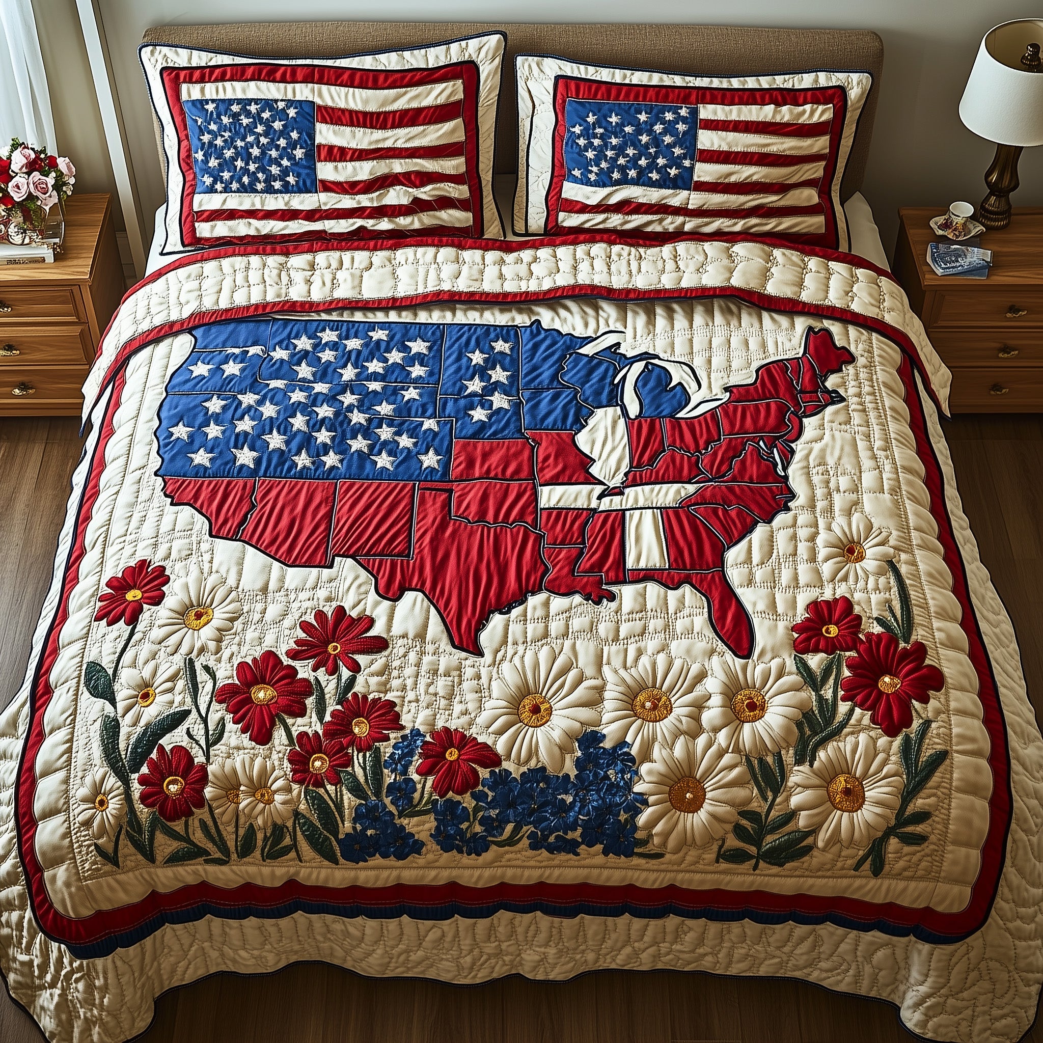 of July Quilted Bedding Set Duvet Cover Merchandise 4Th Of July Present Patriotic