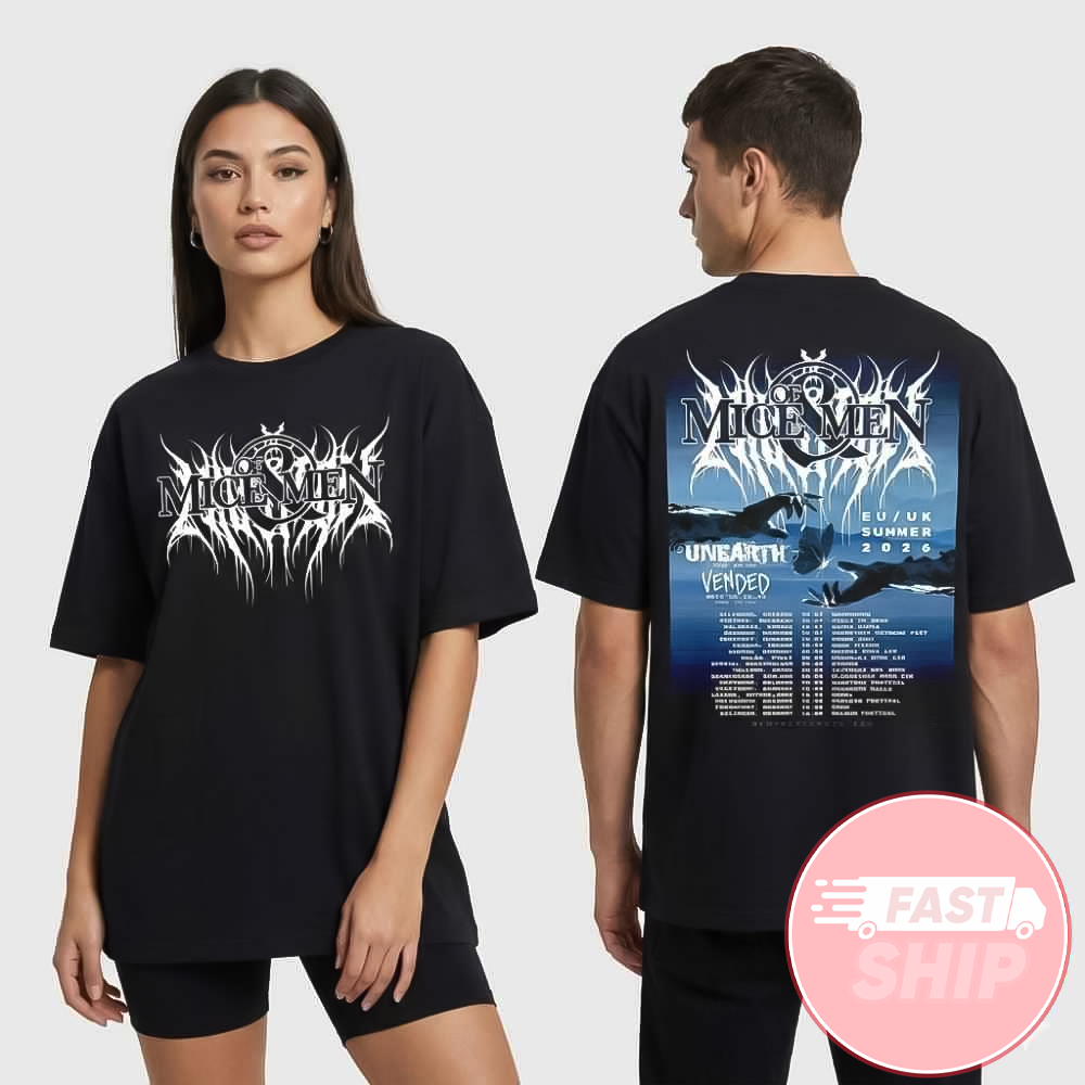 Of Mice And Men EU UK Summer Tour 2026 ft Unearth And Vended Festival T-Shirt Fan Merch Of Mice And Men EU UK Summer Tour 2026 ft Unearth And Vended Festival T-Shirt Fan Merch