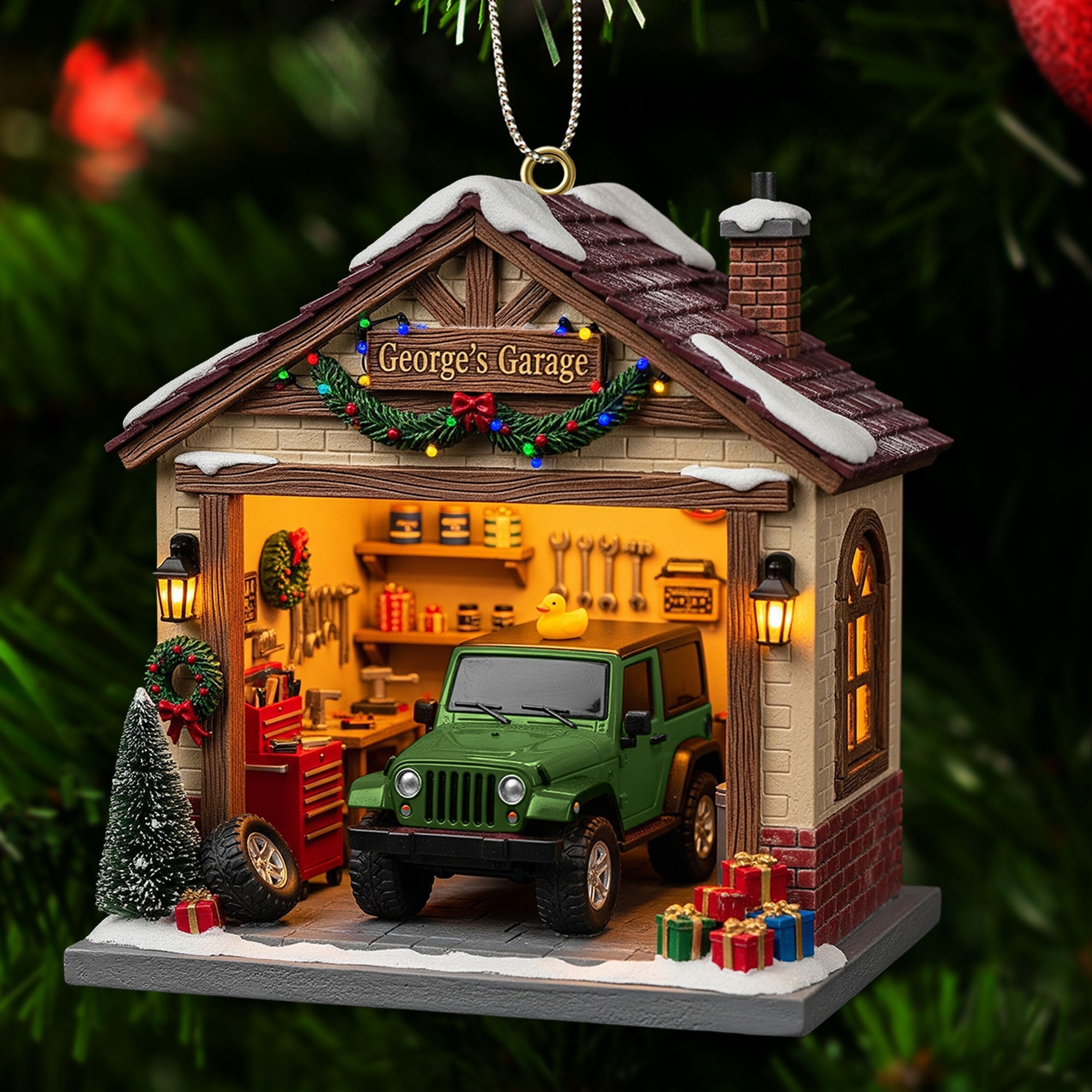 Off Road Car Garage Miniature 1 Side Ornament - Personalized Gift For Christmas Ornament - Festive Holiday Keepsake Gift