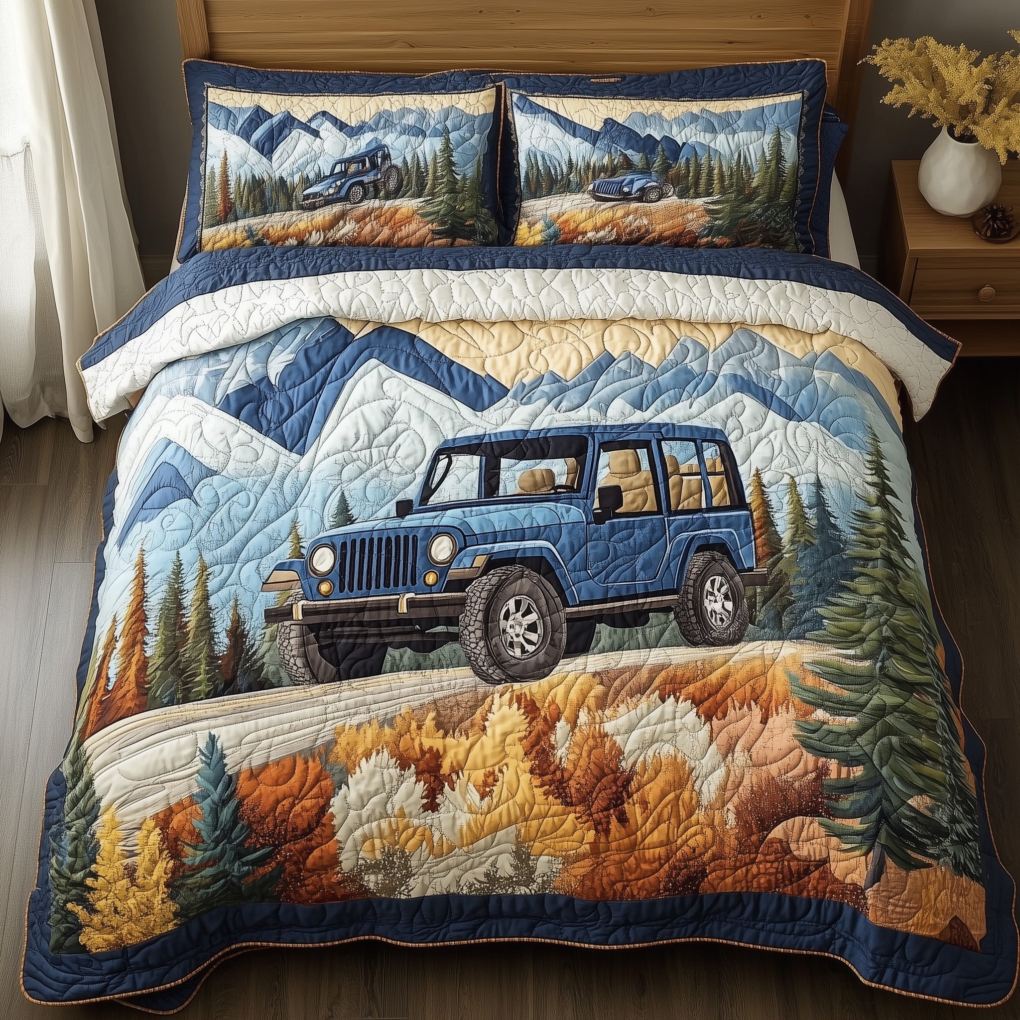 Off-Road Life Quilted Bedding Set Duvet Cover Merchandise Camping Themed Presents