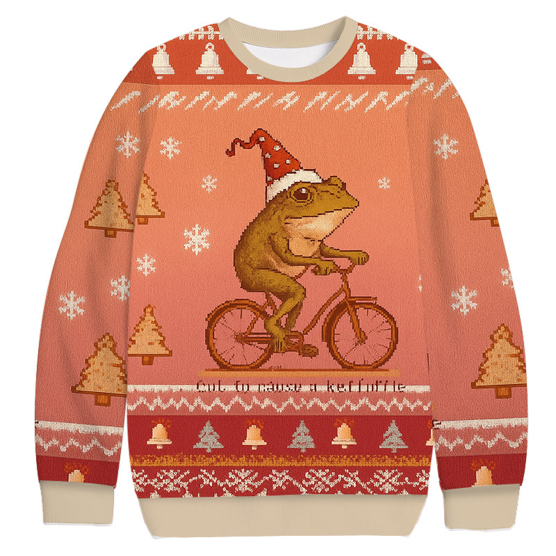 Off To Cause A Kerfuffle Frog Christmas Ugly Sweatshirt Christmas Party Novelty Sweater Gift Ideas