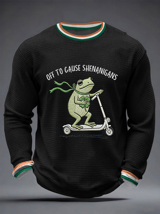 Off To Cause Shenanigans Frog Long Sleeve Shirt St Patrick's Day Irish Funny Green Party Outfit