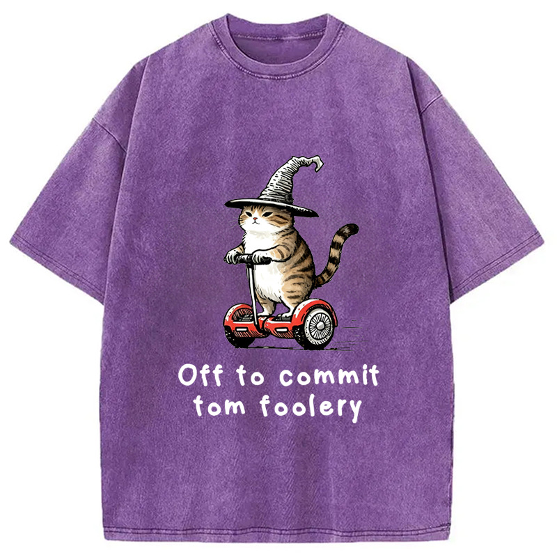 Off To Commit Cat Washed T-Shirt Casual Oversized Outfit Style Gifts For BFF