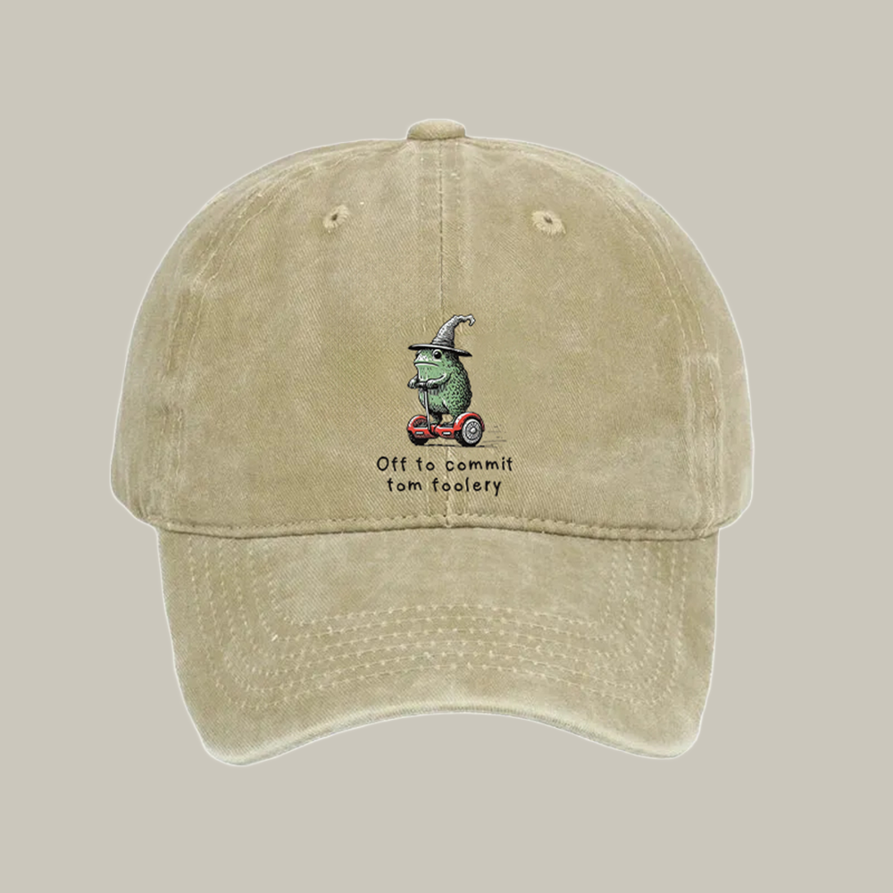 Off To Commit Frog Riding A Balance Scooter Washed Cap Cute Dad Hat Father Daughter Gifts