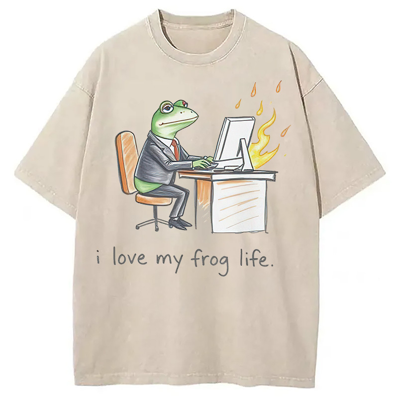 Office Burnout Funny Frog Meme Washed T-Shirt Classic Graphic Fashion Tee Gifts For Her