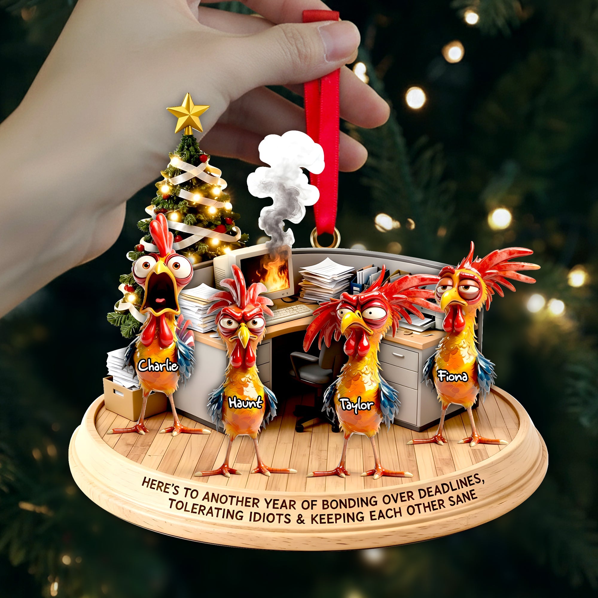 Office Chaos Chicken Ornament - Personalized Gift For Coworkers - Family Christmas Ornament Gift