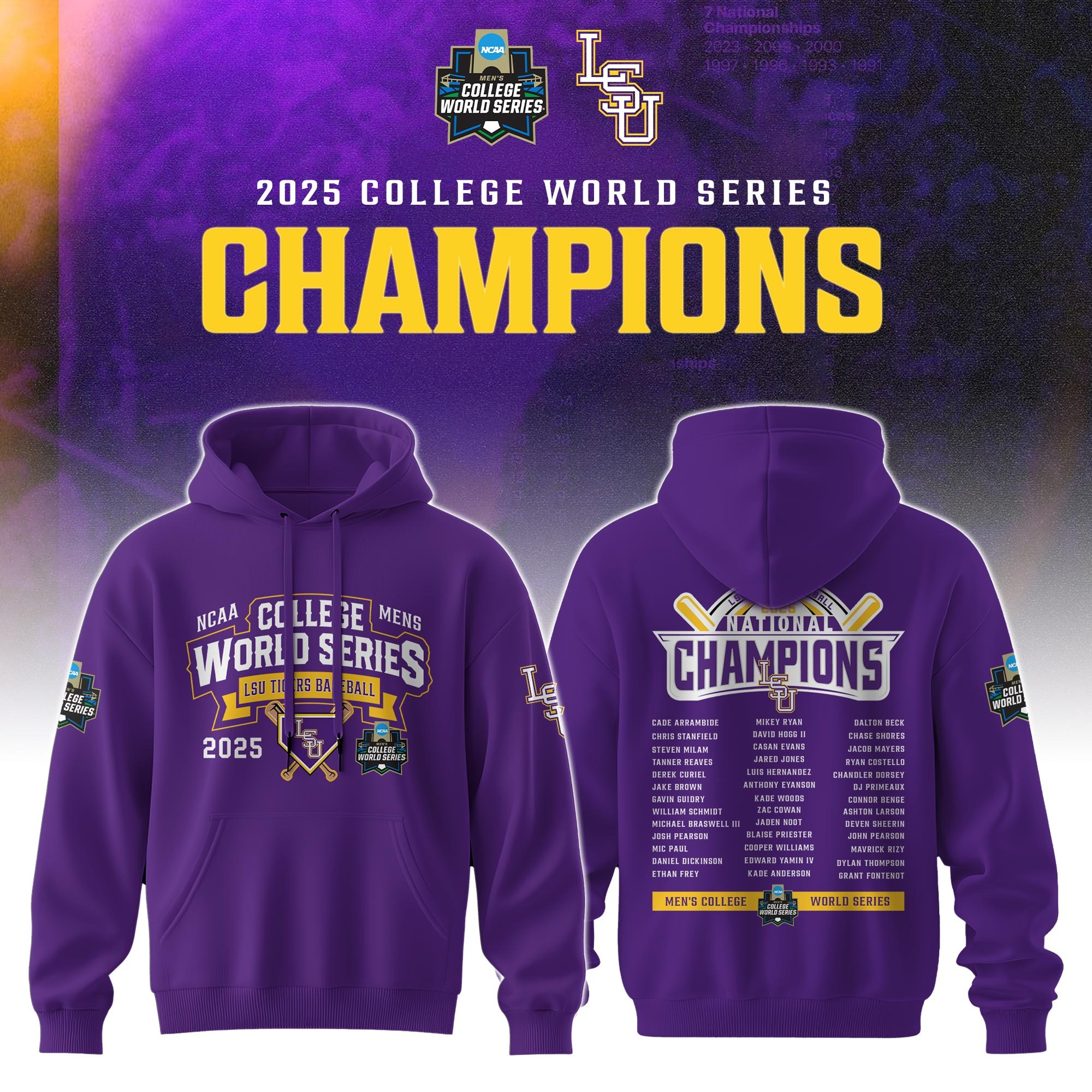 Official 2025 LSU Tigers CWS Championship Hoodie Best Gifts For Baseball Fans