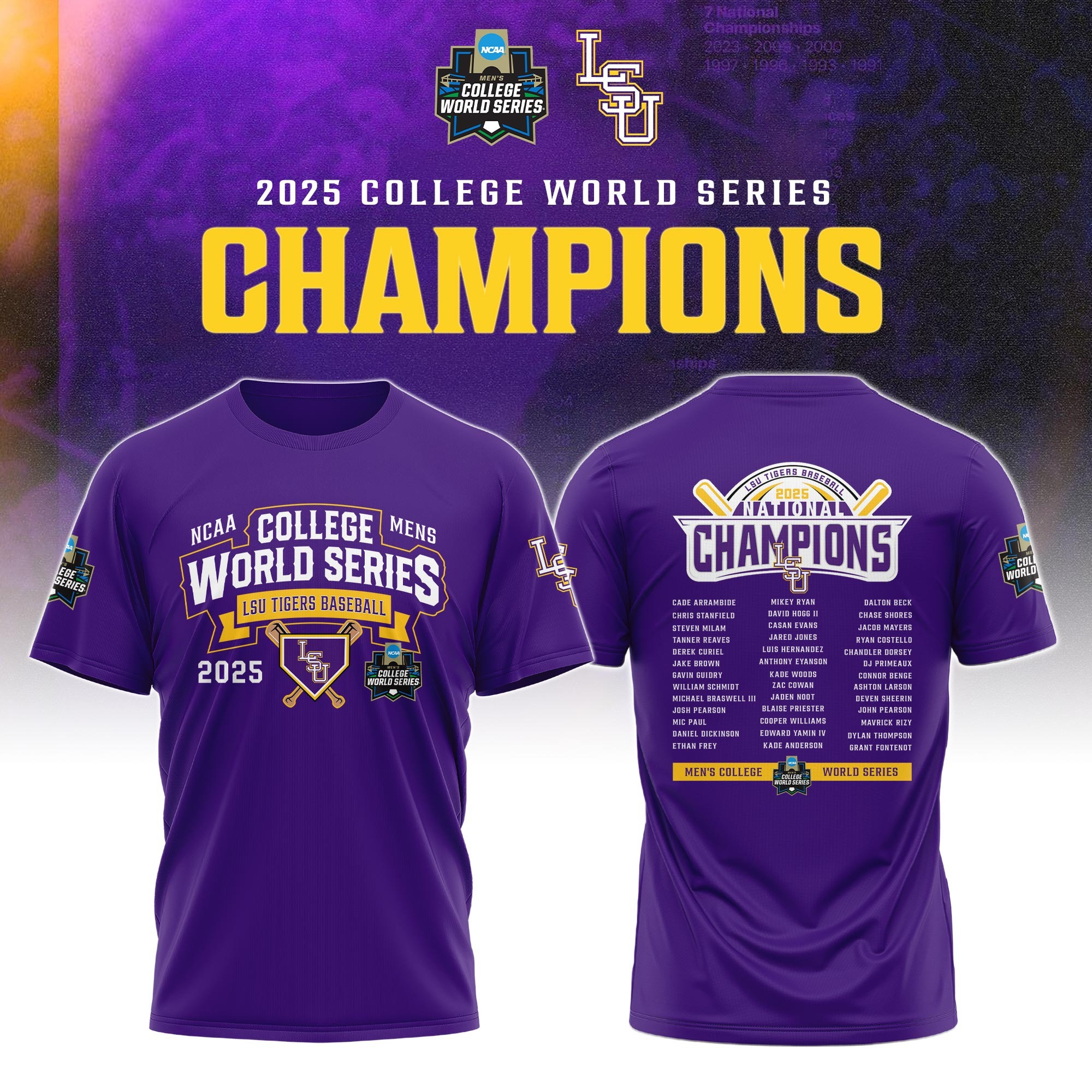Official 2025 LSU Tigers CWS Championship T-Shirt Best Gifts For Baseball Fans