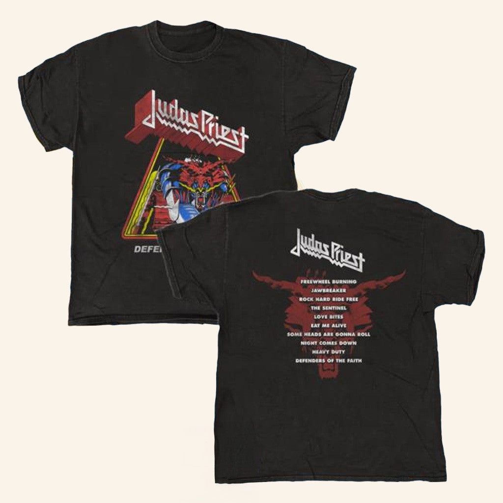 Official Merchandise Merch Judas Priest Defenders Tour 84 Black Vintage T-Shirt Official Merchandise Merch Judas Priest Defenders Tour 84 Black Vintage T-Shirt
