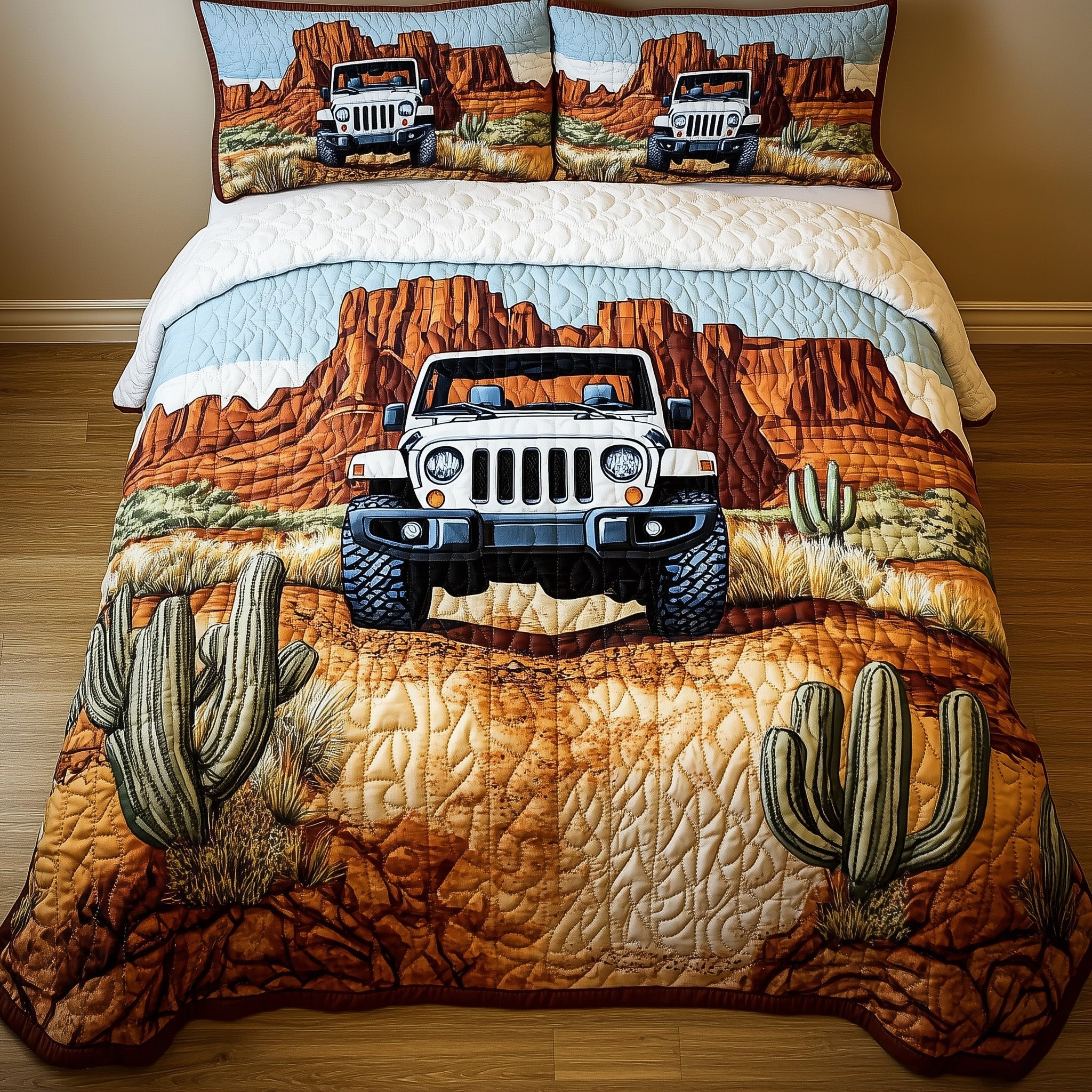 OffRoad in the Canyon Quilted Bedding Set Duvet Cover Merchandise Gifts For Jeep Owners