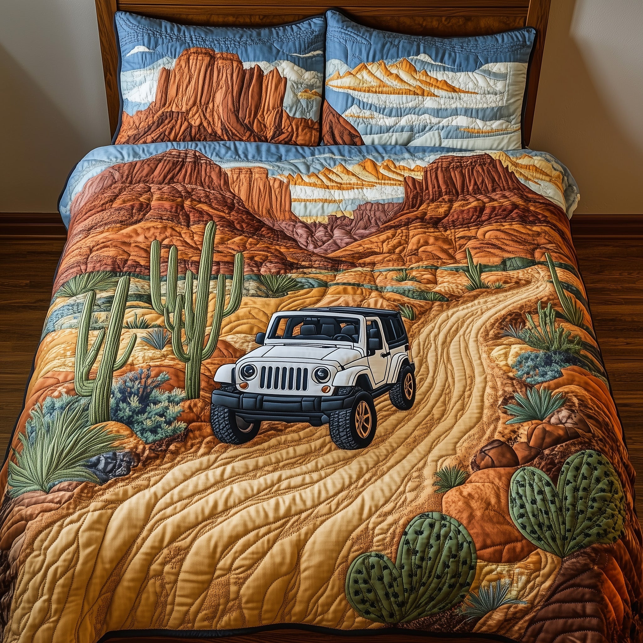 Offroad in the Canyon Quilted Bedding Set Duvet Cover Merchandise Jeep Gifts For Guys