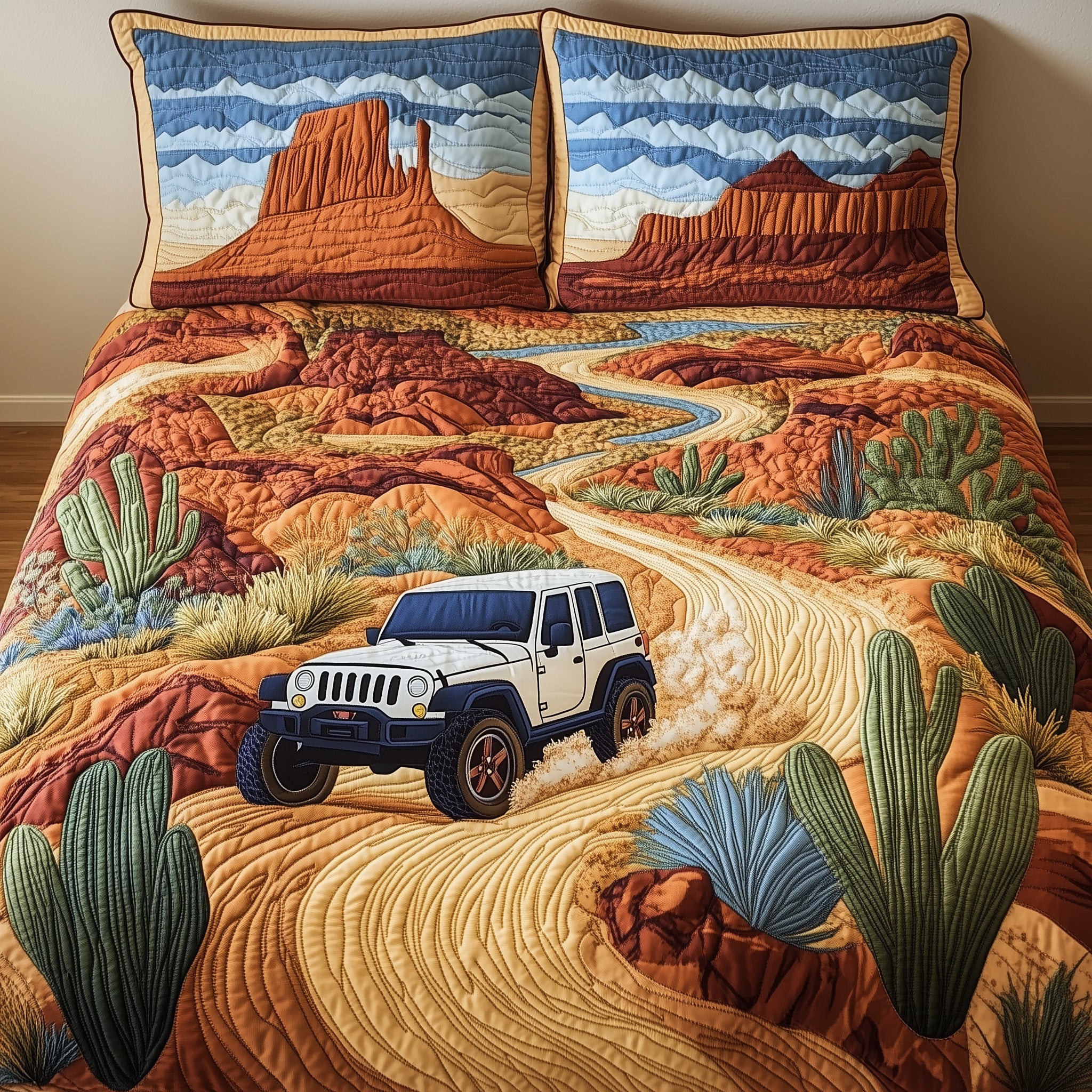 Offroad in the Canyon Quilted Bedding Set Duvet Cover Merchandise Jeep Related Gifts Christmas