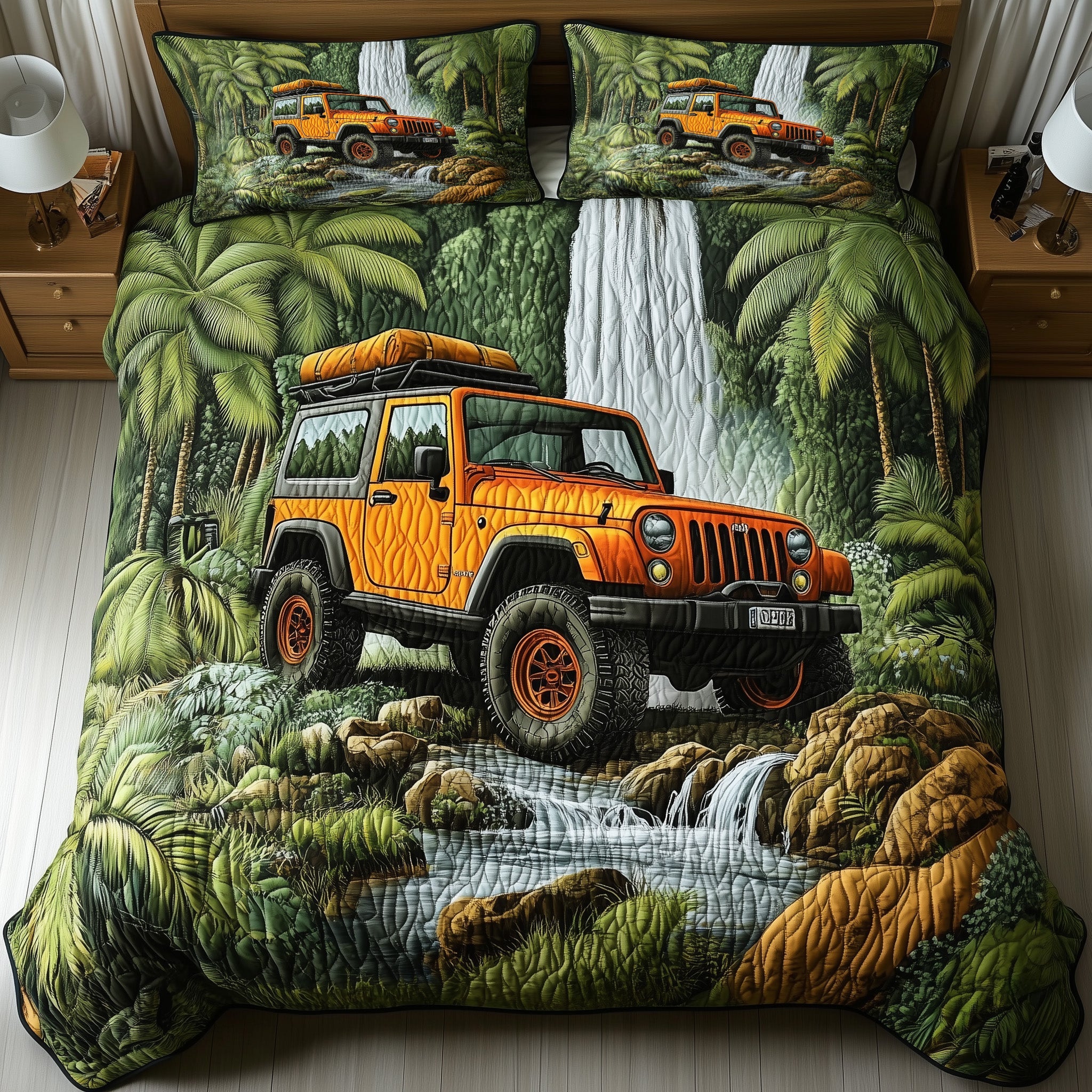 Offroad Jungle Adventure Quilted Bedding Set Duvet Cover Merchandise Best Gifts For Jeep Owners