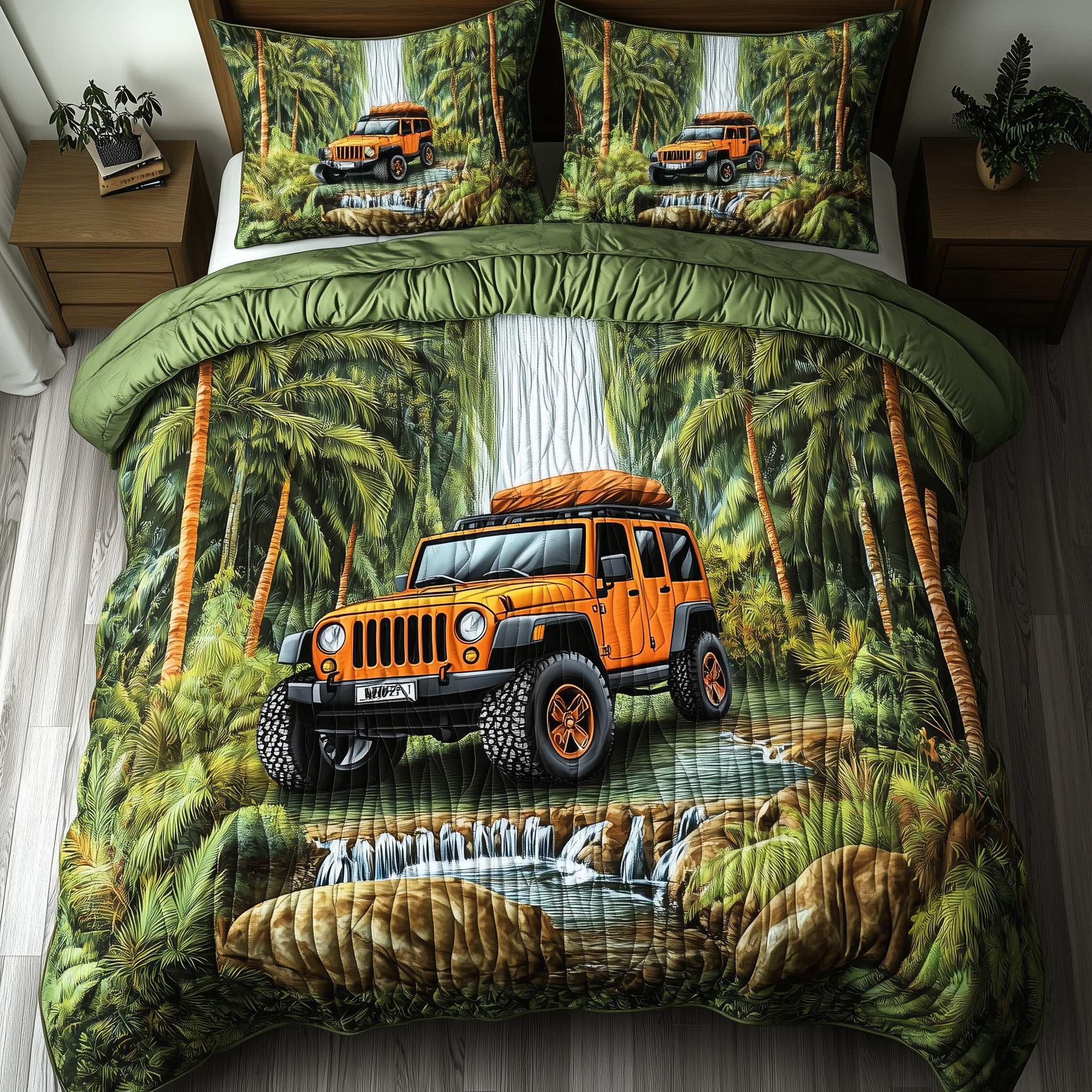 Offroad Jungle Adventure Quilted Bedding Set Duvet Cover Merchandise Christmas Gifts For Jeep Lovers