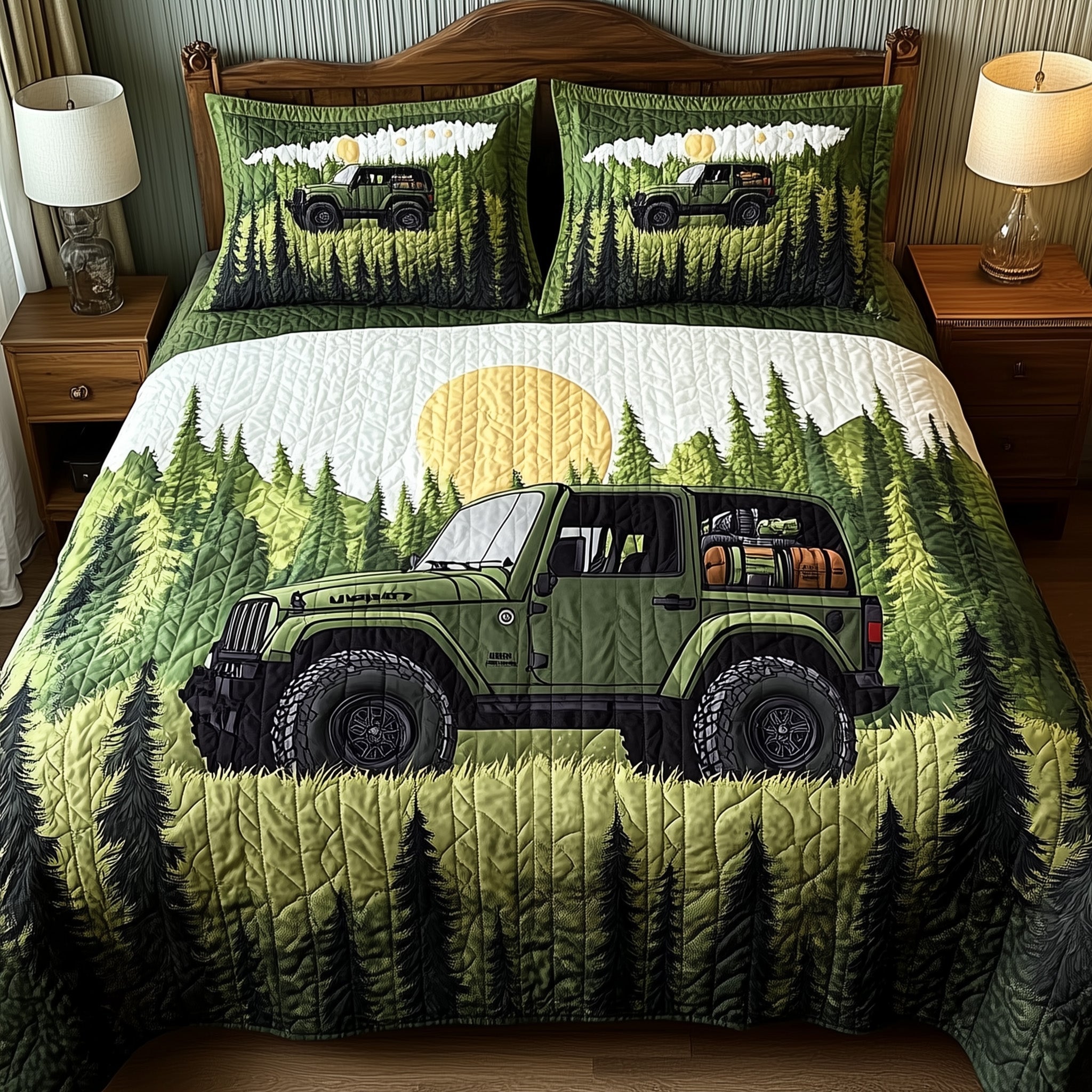 Offroad Jungle Adventure Quilted Bedding Set Duvet Cover Merchandise Christmas Gifts For Jeepers