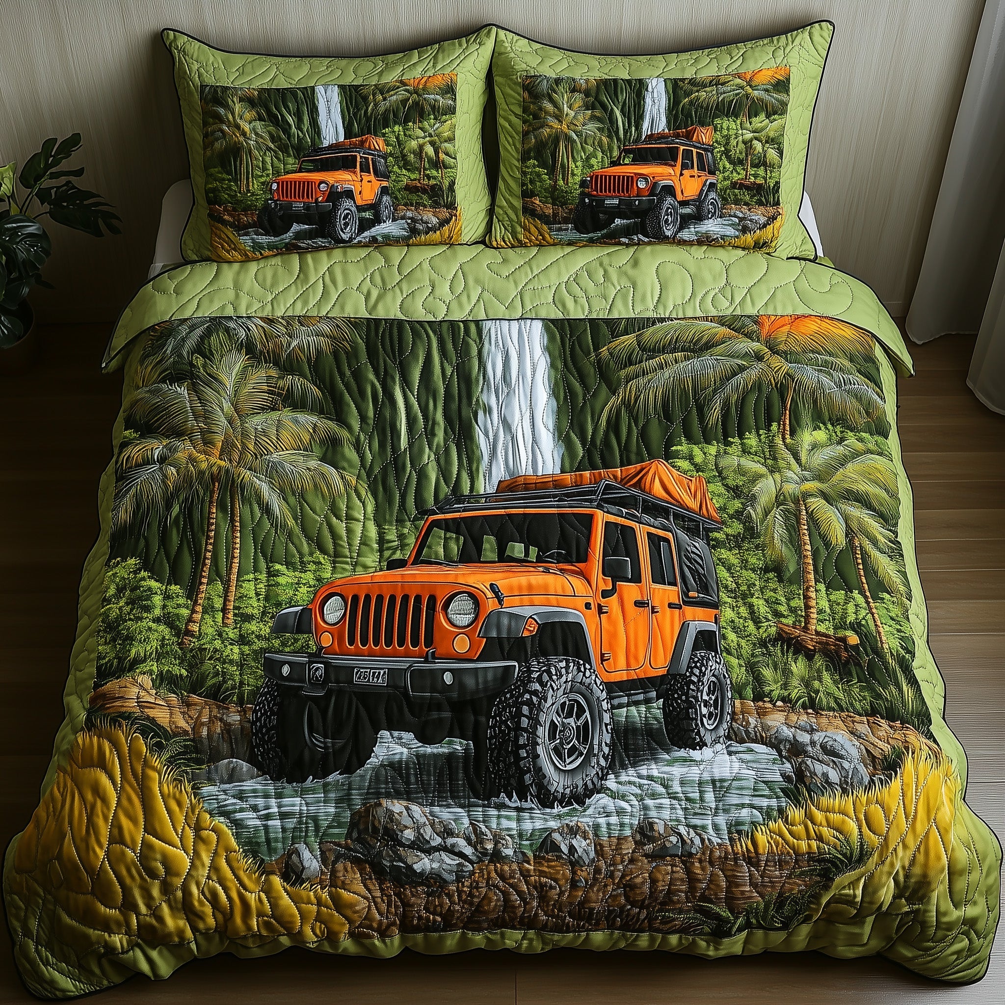 Offroad Jungle Adventure Quilted Bedding Set Duvet Cover Merchandise Gift Ideas For Jeep Owners