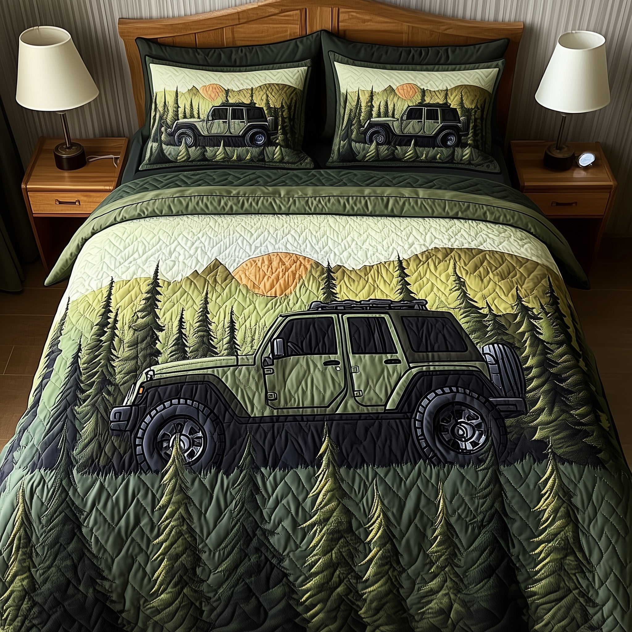 Offroad Jungle Adventure Quilted Bedding Set Duvet Cover Merchandise Jeep Gift Ideas For Him