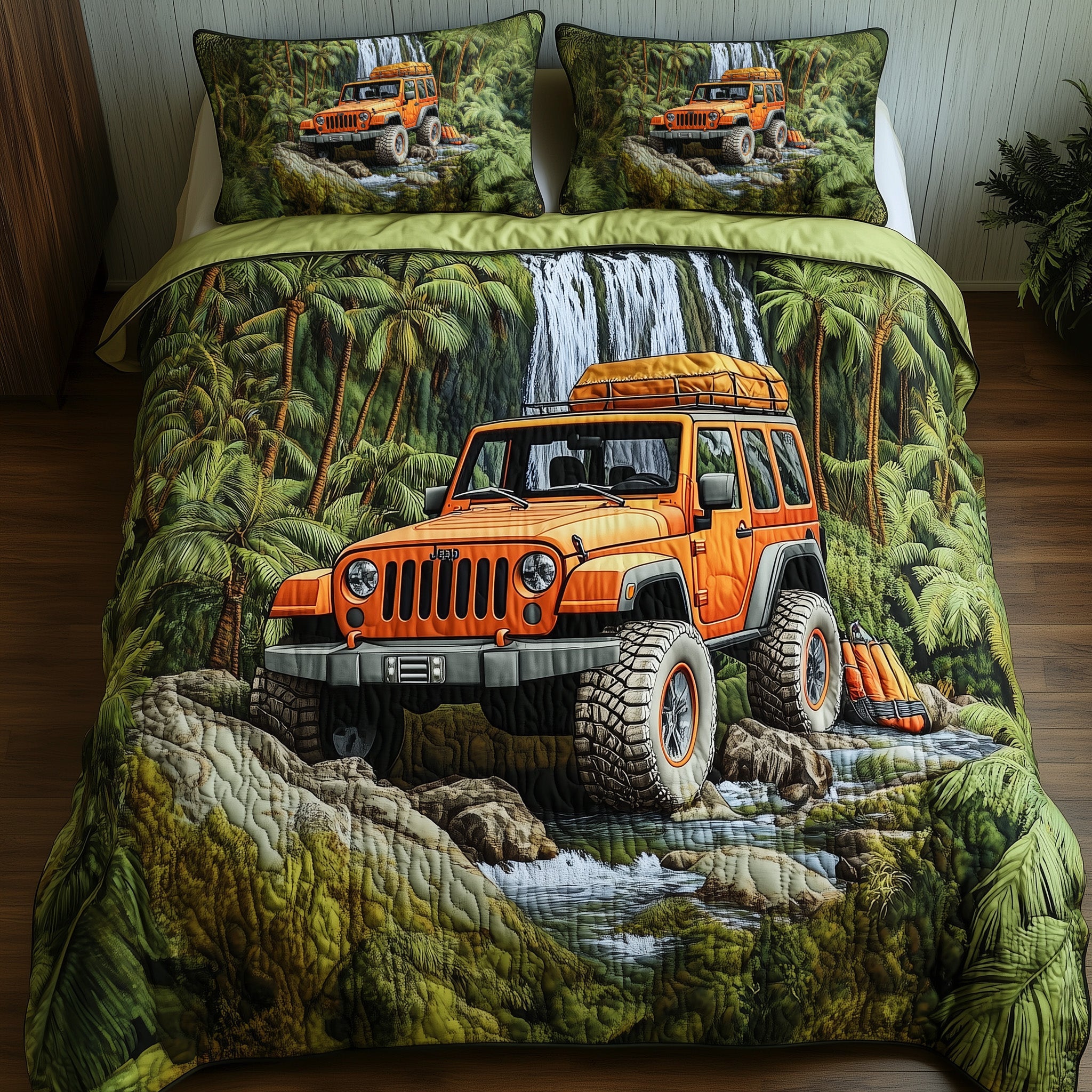 Offroad Jungle Adventure Quilted Bedding Set Duvet Cover Merchandise Jeep Stuff For Him
