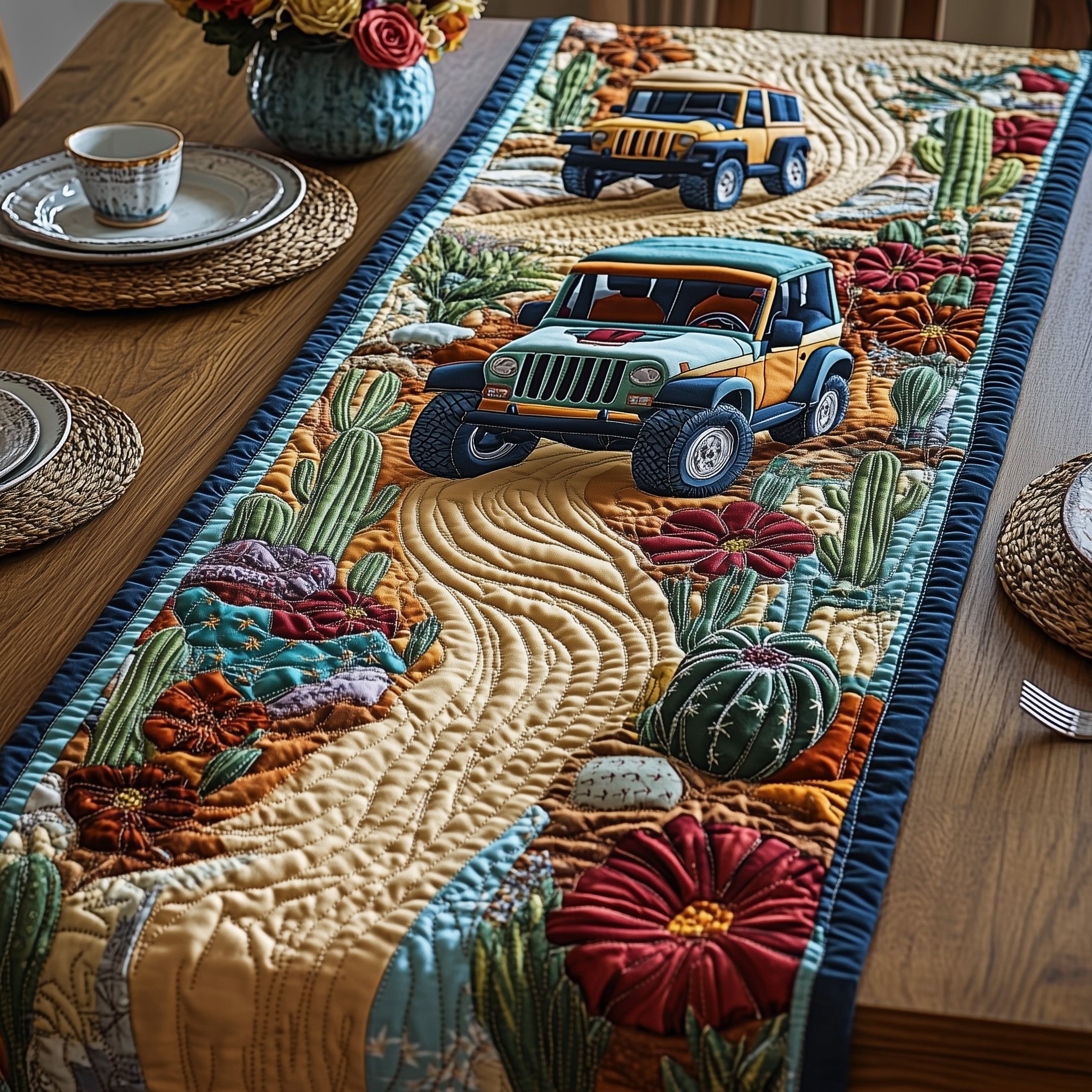 Offroad Legends Quilted Table Runner Merry Christmas Table Runner Decor