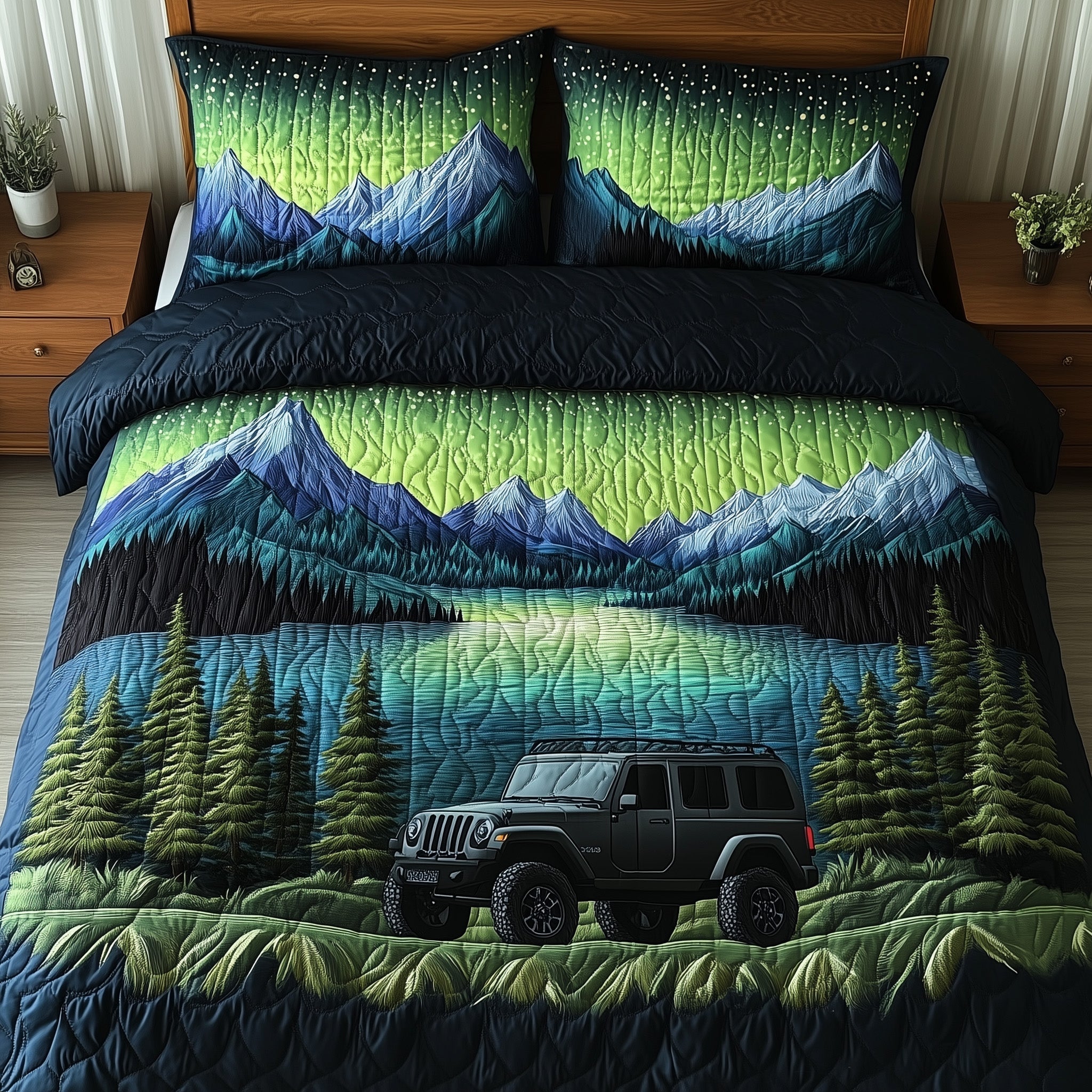 Offroad Under Lights Quilted Bedding Set Duvet Cover Merchandise Best Gifts For Jeep Lovers