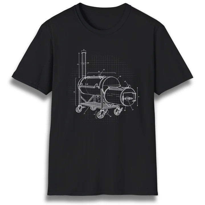 Offset Grill Sketch T Shirt Funny Smoker Pitmaster Barbecue Graphic Tees Best Gift For Dad