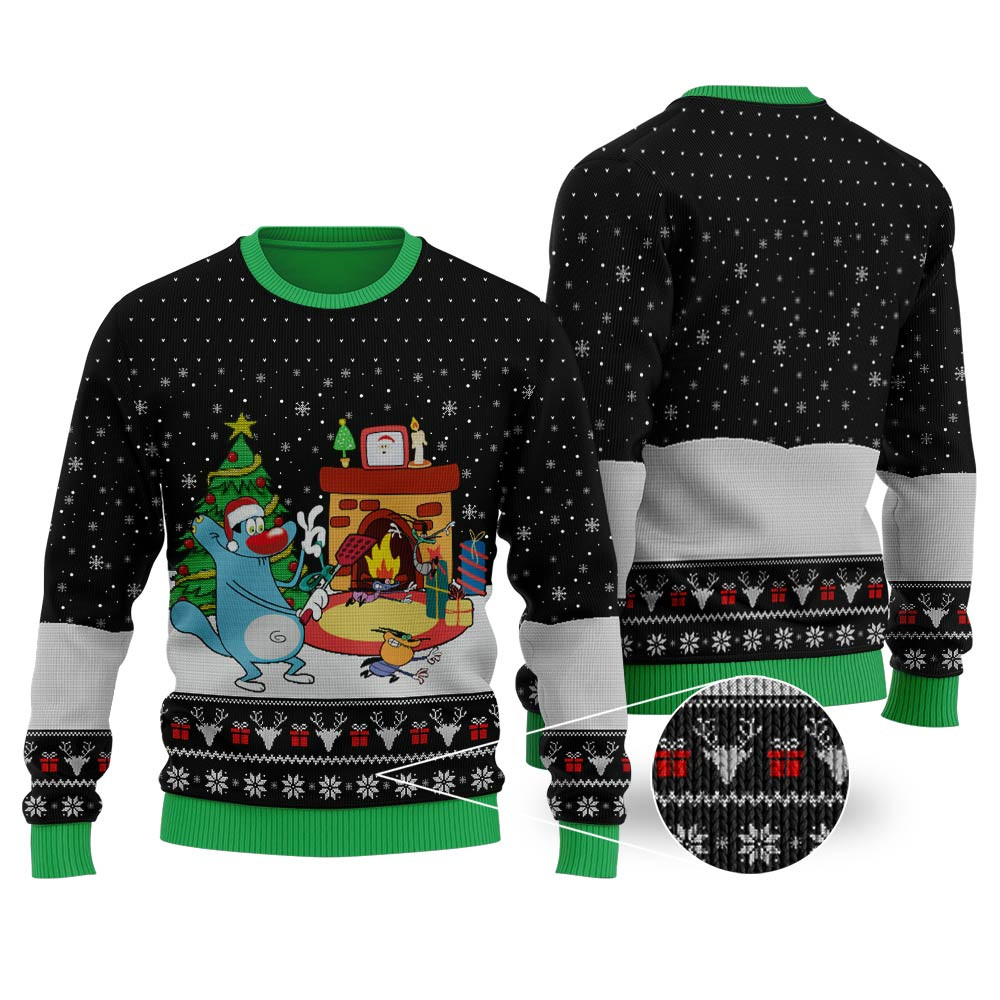 Oggy And The Cockroaches Ugly Christmas Sweater Black Holiday Merch That Makes a Perfect Christmas Gift