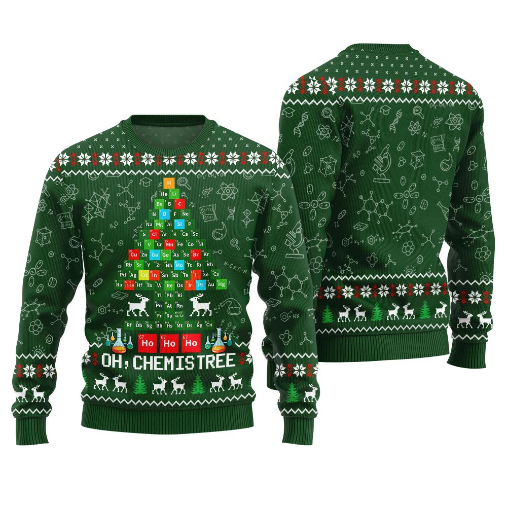 Oh Chemistree Funny Ugly Xmas Sweater Green Merry Christmas Sweatshirt for Holiday Fun