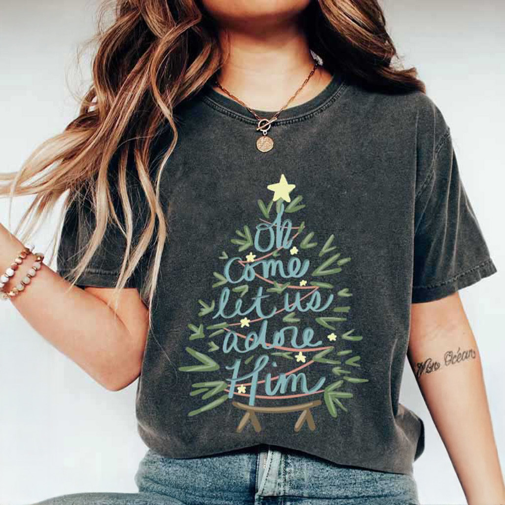 Oh Come Let Us Adore Him Wash Shirt Nativity Christmas T-Shirt T-Shirt Gifts For Mom