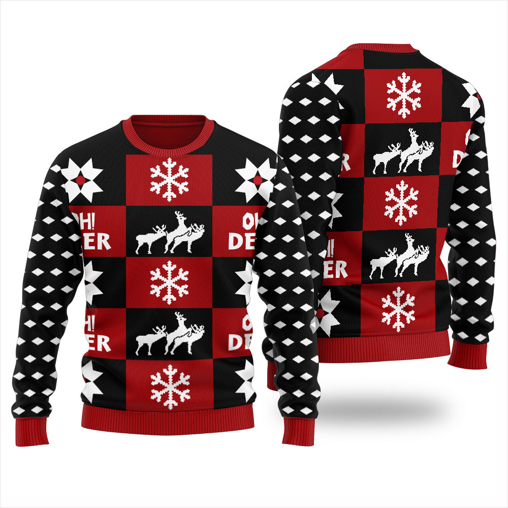 Oh Deer Ugly Christmas Sweater Heartwarming Christmas Gift Sweater for Him or Her