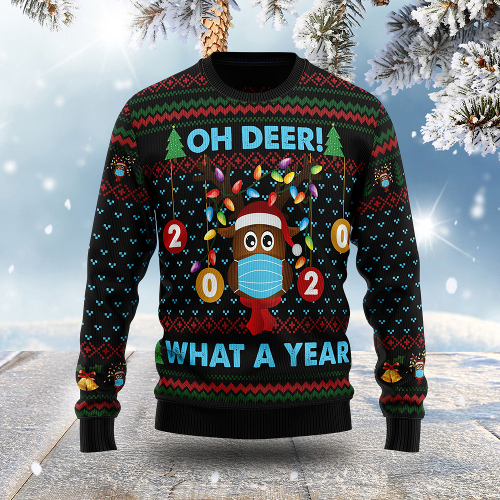 Oh Deer What A Year Ugly Christmas Sweater Holiday Clothing Xmas Gifts For Deer Lovers