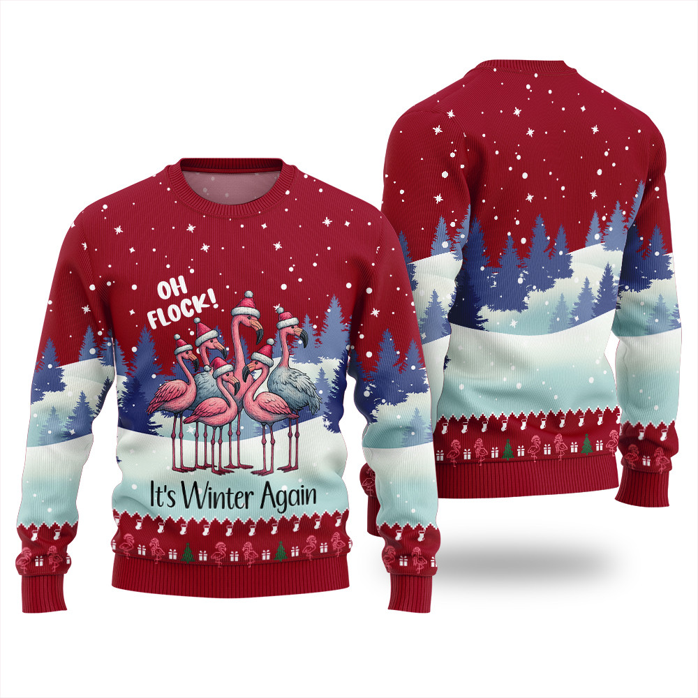 Oh Flock Flamingo Ugly Christmas Sweater Popular Holiday Gift Merch for Everyone