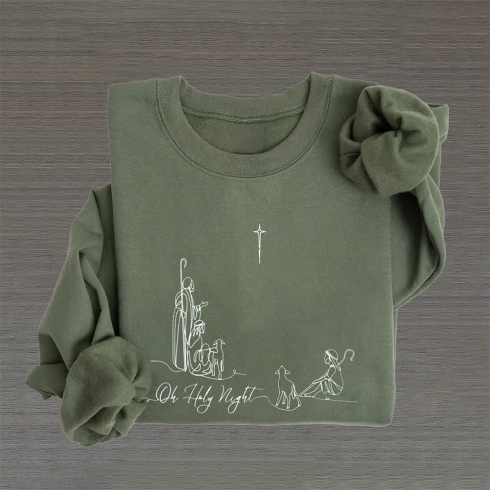 Oh Holy Night Christian Graphic Sweatshirt Faith Based Apparel Best Present For Christians