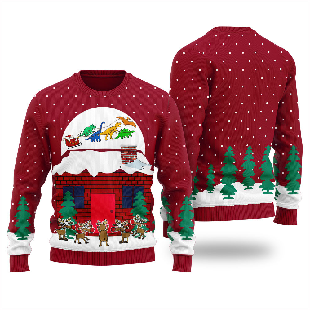Oh What Fun It Is To Ride Dinosaur Sleigh Womens Ugly Sweater Cute Christmas Sweatshirt for Holiday Spirit