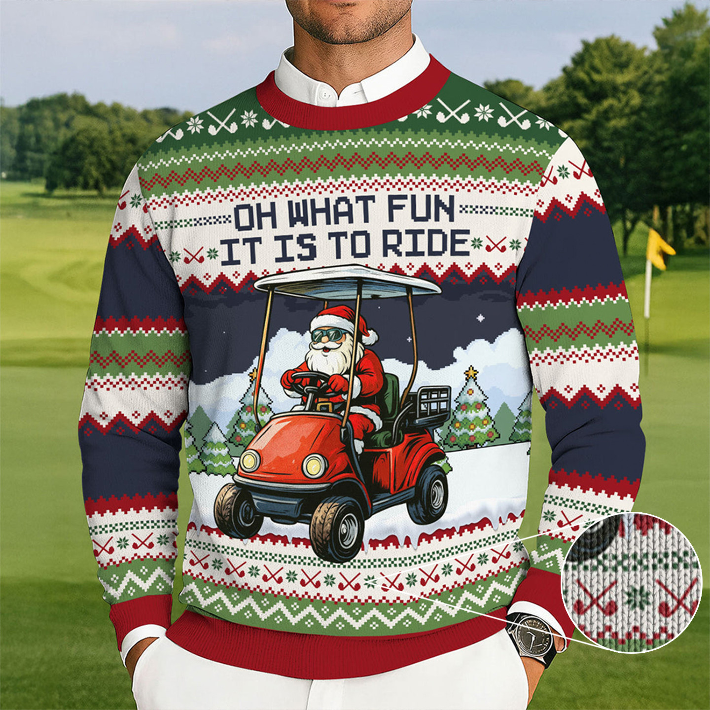 Oh What Fun It Is To Ride Ugly Sweater Christmas Winter Apparel Golf Themed Xmas Gifts