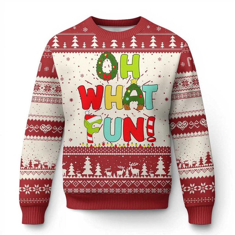 Oh What Fun Ugly Christmas Sweater Candy Cane Jumper Funny Xmas Gift For Adults