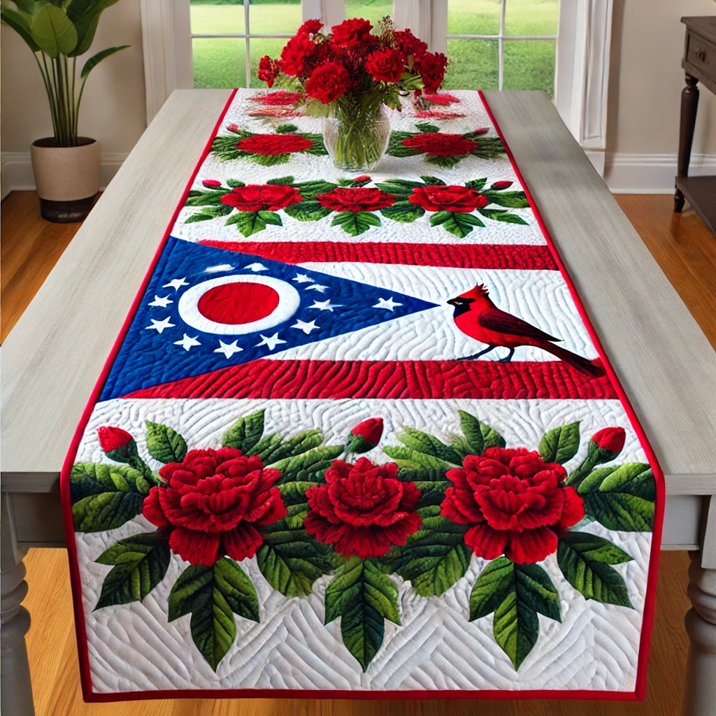Ohio Bloom Quilted Table Runner Elegant Holiday Decor Presents For Flower Lovers