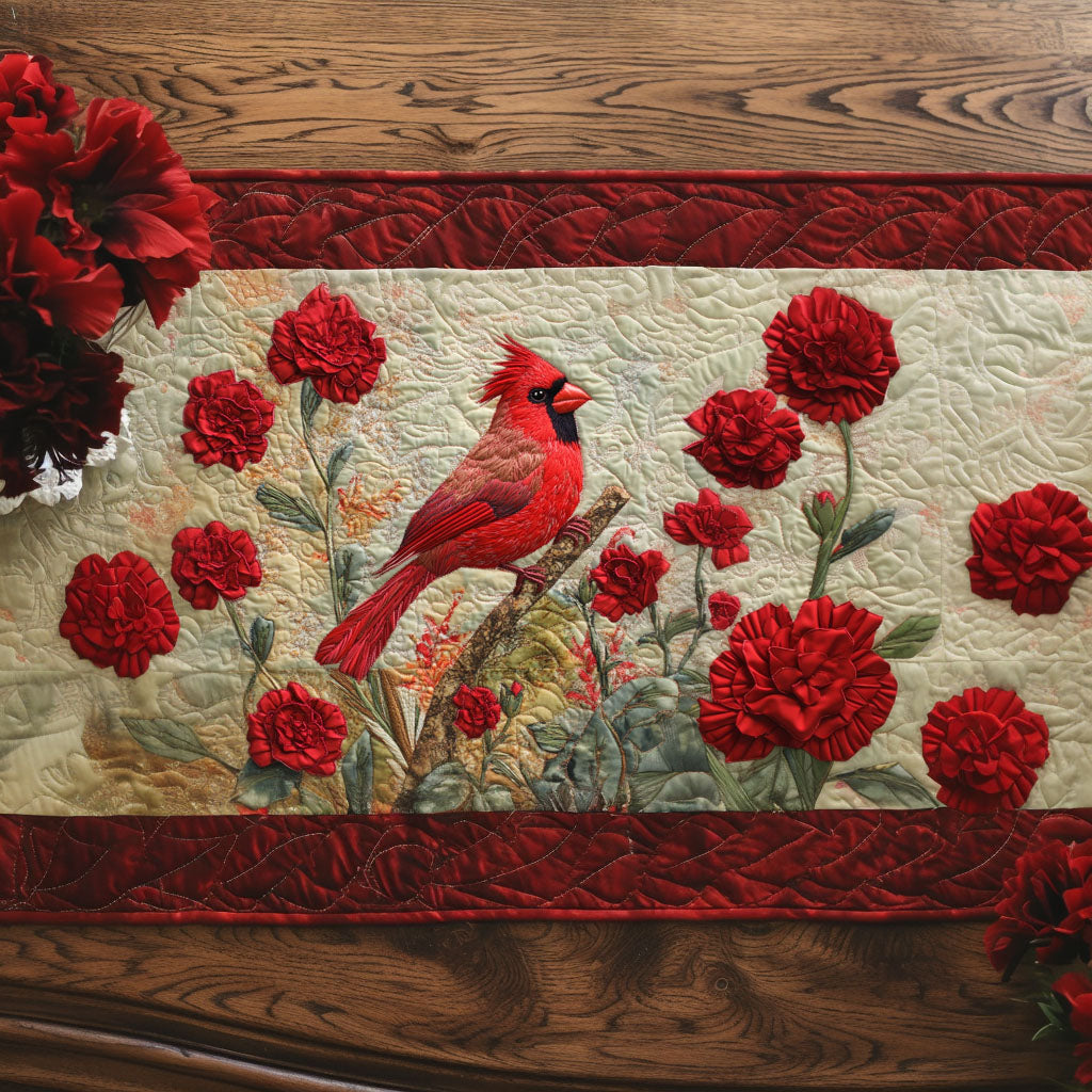Ohio Carnation Fields Quilted Table Runner Dining Room Table Runner Decor Red Cardinal Gift Items