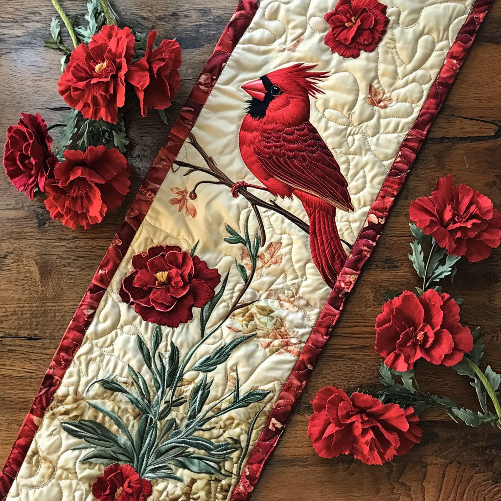 Ohio Garden of Red Flowers Quilted Table Runner Dining Table Decor Red Cardinal Gifts For Mom