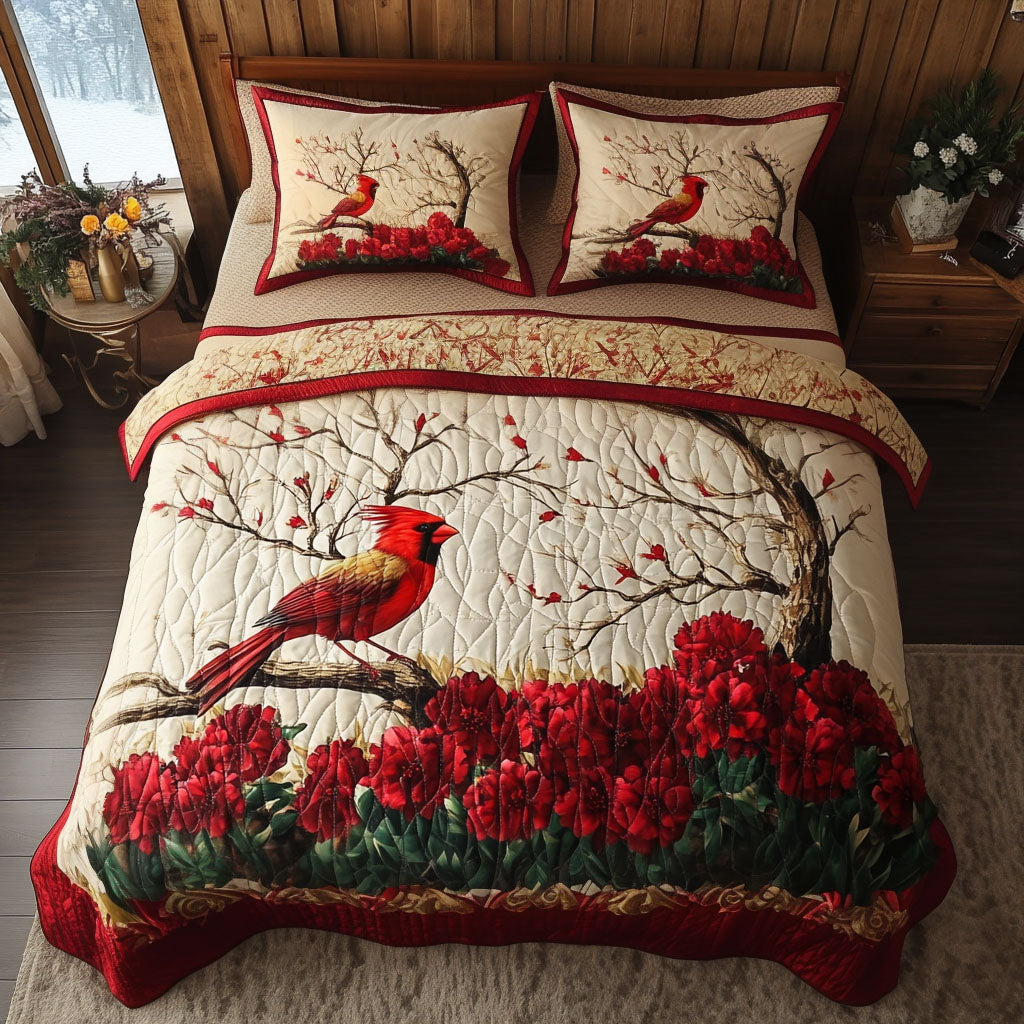 Ohio Red Blossom Quilted Bedding Set Aesthetic Room Decor Cardinal Gifts For Dad