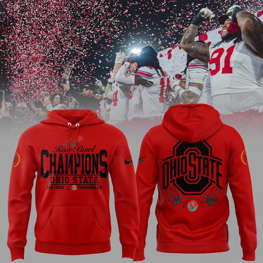 Ohio State Buckeyes Champions Rose Bowl 2025 New Design Hoodie Football Fan Gifts