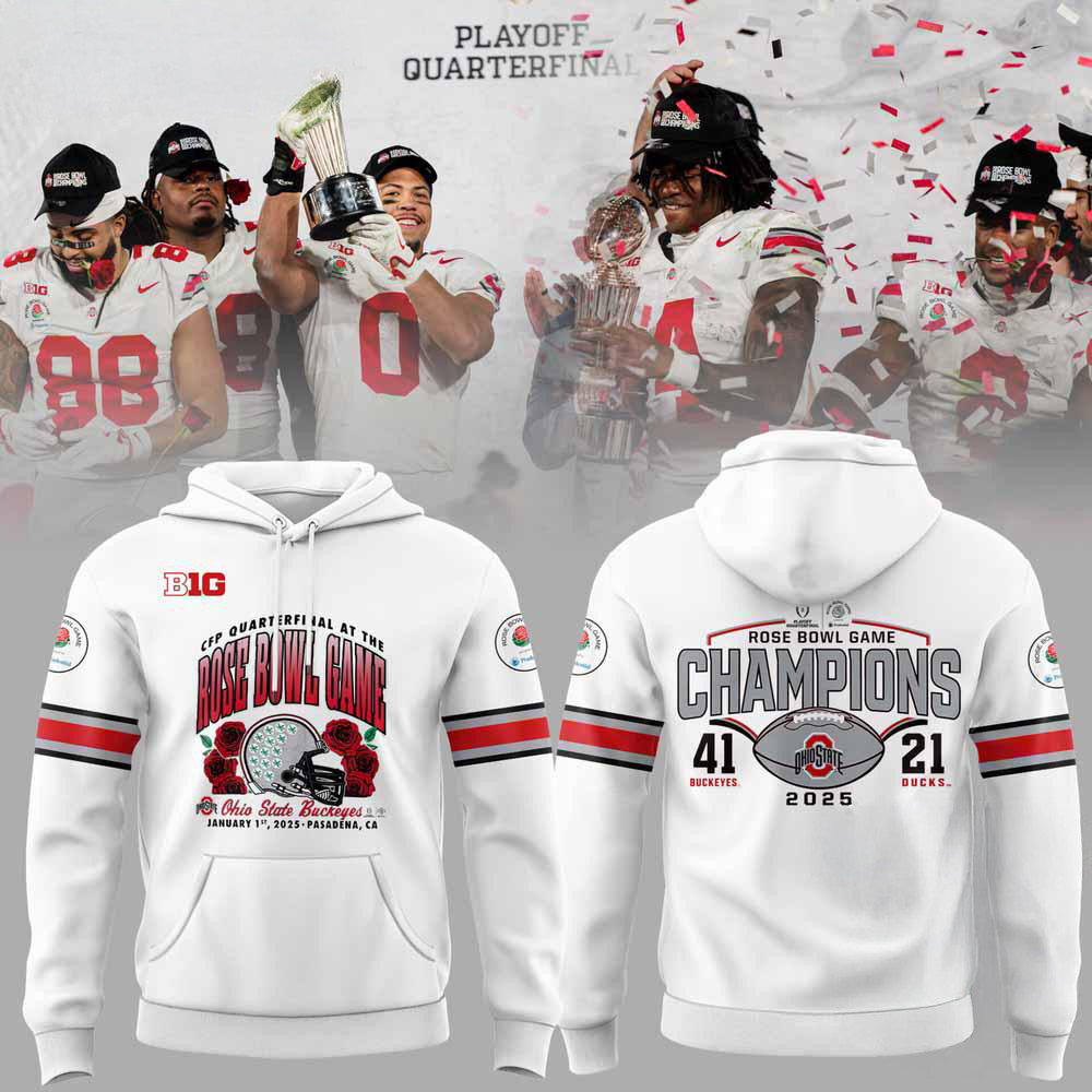 Ohio State Buckeyes Football 2025 Rose Bowl Champions White Hoodie Gifts For Fan