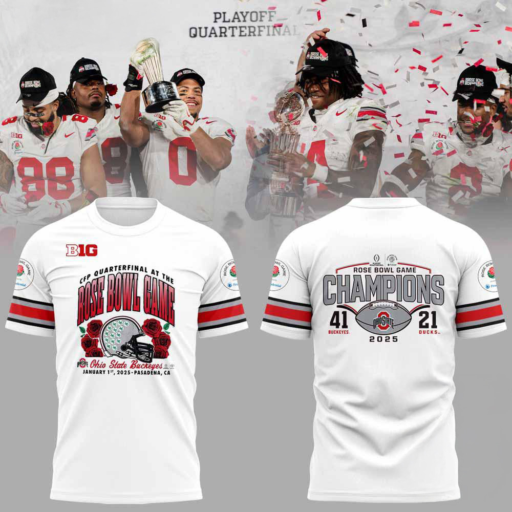 Ohio State Buckeyes Football 2025 Rose Bowl Champions White Shirt Gifts For Fan