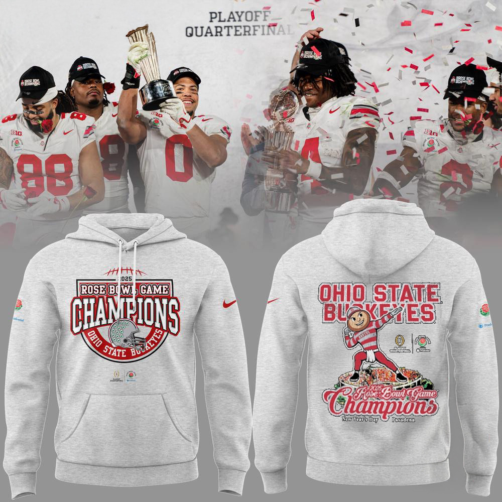 Ohio State Buckeyes Football Limited 2025 Rose Bowl Champions Grey Hoodie Football Fan Gifts