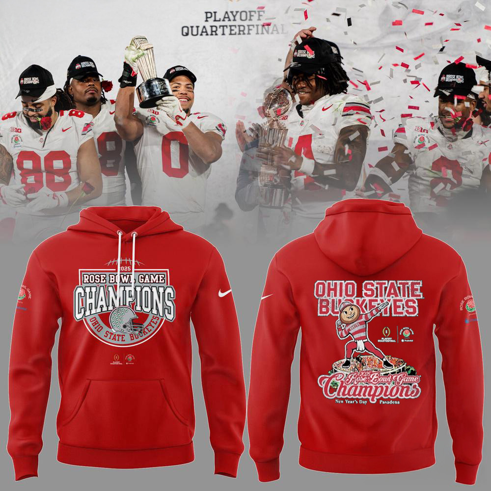 Ohio State Buckeyes Football Limited 2025 Rose Bowl Champions Red Hoodie Football Gifts For Men